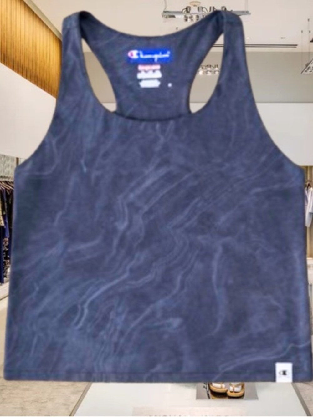 Champion Crop Bluish Charcoal Marble Racerback Tank Top w/ Built-in Sports Bra